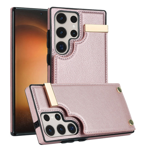 Samsung Galaxy S23 Ultra 5G Metal Buckle Card Slots Phone Case - Rose Gold