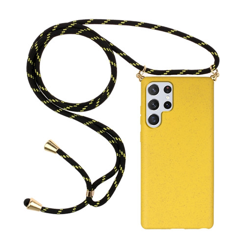Samsung Galaxy S23 Ultra 5G Wheat Straw Material + TPU Protective Case with Lanyard - Yellow