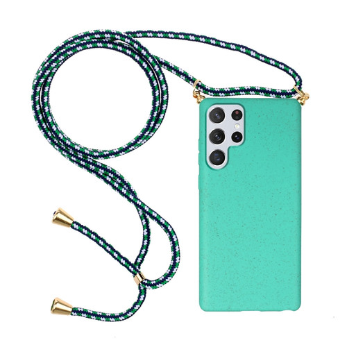 Samsung Galaxy S23 Ultra 5G Wheat Straw Material + TPU Protective Case with Lanyard - Green