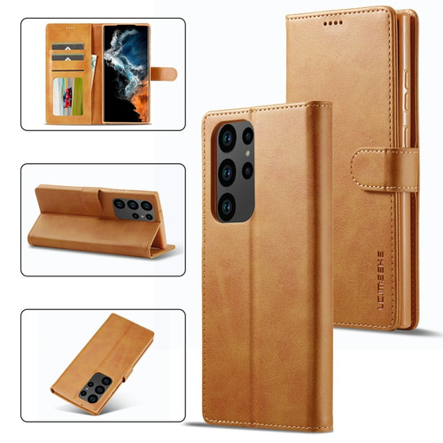 Samsung Galaxy S23 Ultra 5G LC.IMEEKE Calf Texture Horizontal Flip Leather Phone Case - Brown