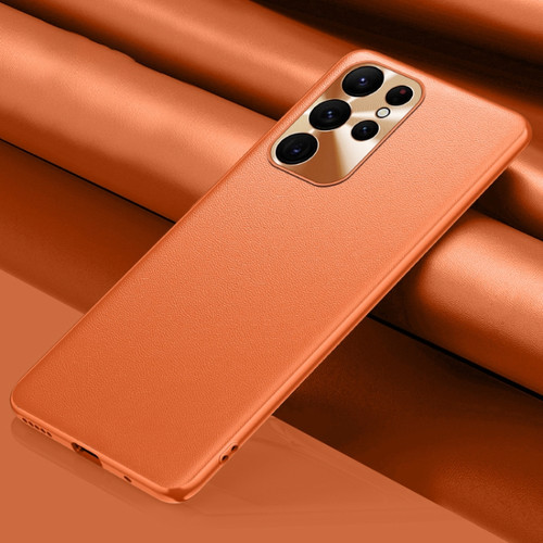 Samsung Galaxy S23 Ultra 5G Plain Skin Leather Phone Case - Orange