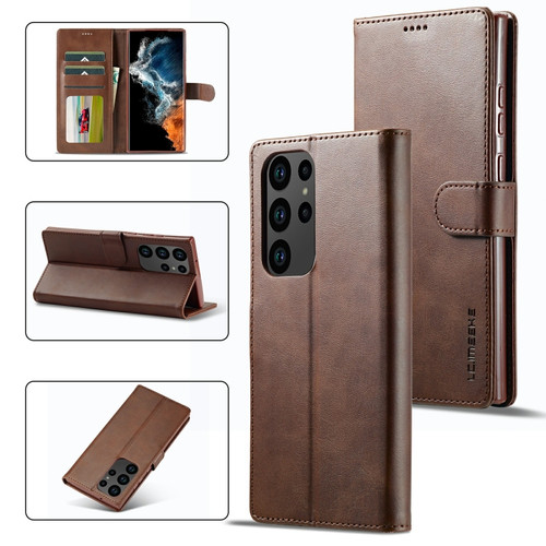 Samsung Galaxy S23 Ultra 5G LC.IMEEKE Calf Texture Horizontal Flip Leather Phone Case - Coffee