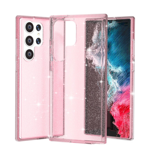 Samsung Galaxy S23 Ultra 5G Shockproof Terminator Style Glitter Powder Phone Case - Shiny Pink