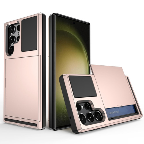 Samsung Galaxy S23 Ultra 5G Multifunction Armor Slide Card Slot Phone Case - Rose Gold