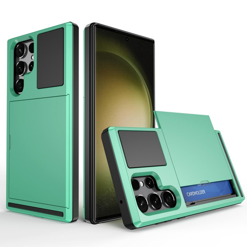 Samsung Galaxy S23 Ultra 5G Multifunction Armor Slide Card Slot Phone Case - Mint Green