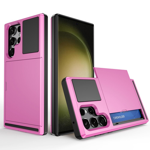 Samsung Galaxy S23 Ultra 5G Multifunction Armor Slide Card Slot Phone Case - Pink