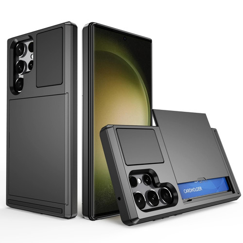 Samsung Galaxy S23 Ultra 5G Multifunction Armor Slide Card Slot Phone Case - Black