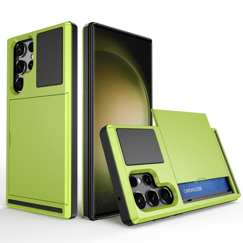 Samsung Galaxy S23 Ultra 5G Multifunction Armor Slide Card Slot Phone Case - Grass Green