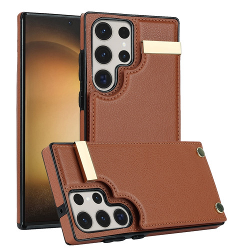 Samsung Galaxy S23 Ultra 5G Metal Buckle Card Slots Phone Case - Brown