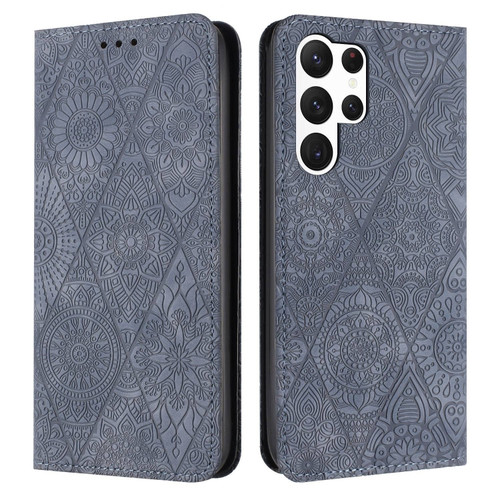 Samsung Galaxy S23 Ultra 5G Ethnic Embossed Adsorption Leather Phone Case - Grey