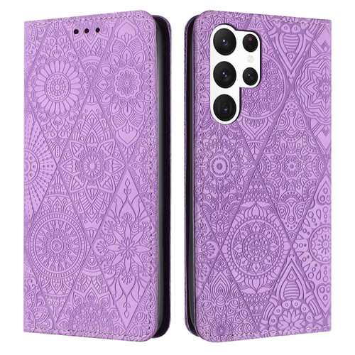 Samsung Galaxy S23 Ultra 5G Ethnic Embossed Adsorption Leather Phone Case - Purple