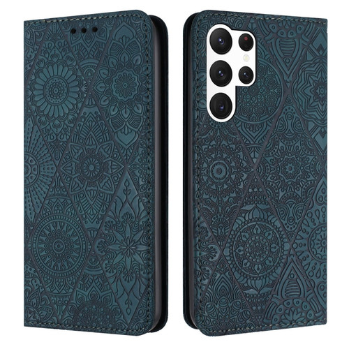 Samsung Galaxy S23 Ultra 5G Ethnic Embossed Adsorption Leather Phone Case - Blue
