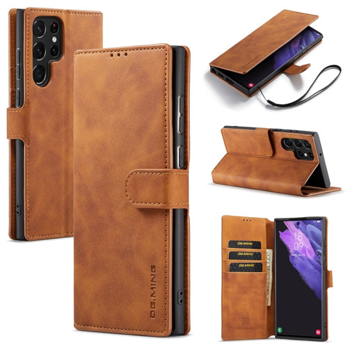 Samsung Galaxy S23 Ultra 5G DG.MING Retro Oil Edge Flip Leather Phone Case - Brown