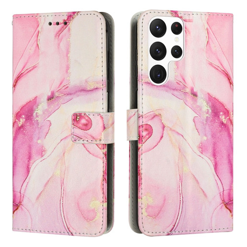 Samsung Galaxy S23 Ultra 5G Painted Marble Pattern Leather Phone Case - Rose Gold