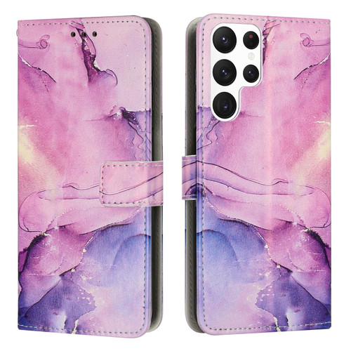 Samsung Galaxy S23 Ultra 5G Painted Marble Pattern Leather Phone Case - Purple