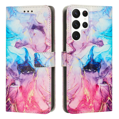 Samsung Galaxy S23 Ultra 5G Painted Marble Pattern Leather Phone Case - Pink Purple
