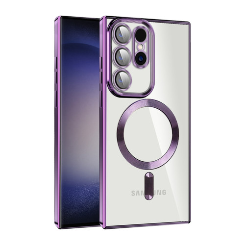 Samsung Galaxy S23 Ultra 5G CD Texture Plating TPU MagSafe Phone Case with Lens Film - Dark Purple