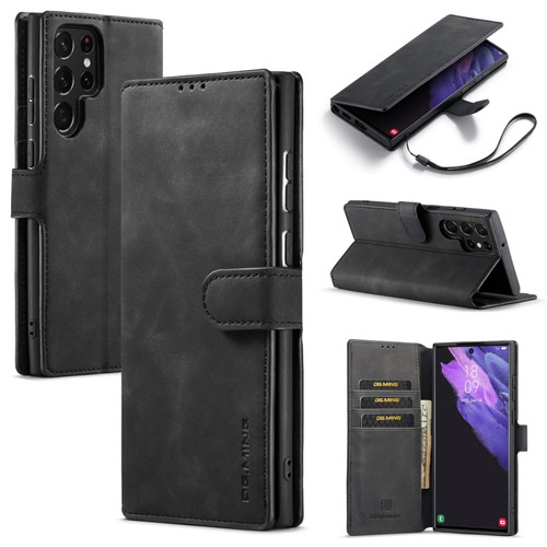 Samsung Galaxy S23 Ultra 5G DG.MING Retro Oil Edge Flip Leather Phone Case - Black