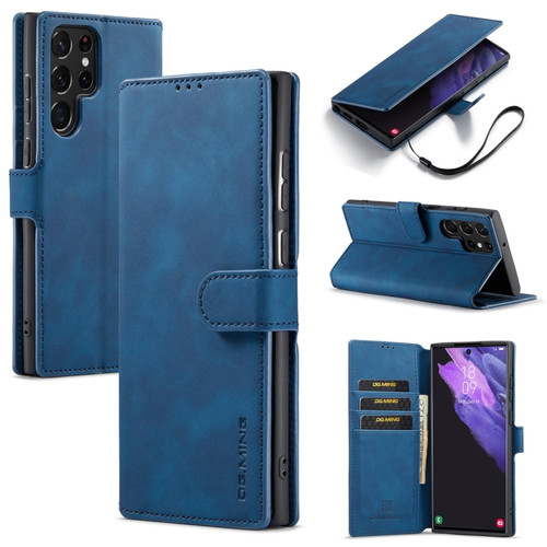 Samsung Galaxy S23 Ultra 5G DG.MING Retro Oil Edge Flip Leather Phone Case - Blue