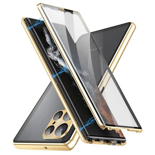 Samsung Galaxy S23 Ultra 5G HD Full Cover Magnetic Metal Tempered Glass Phone Case - Gold