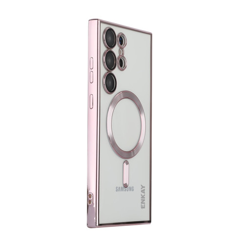 Samsung Galaxy S23 Ultra 5G ENKAY Electroplated MagSafe Shockproof TPU Phone Case with Lens Film - Pink