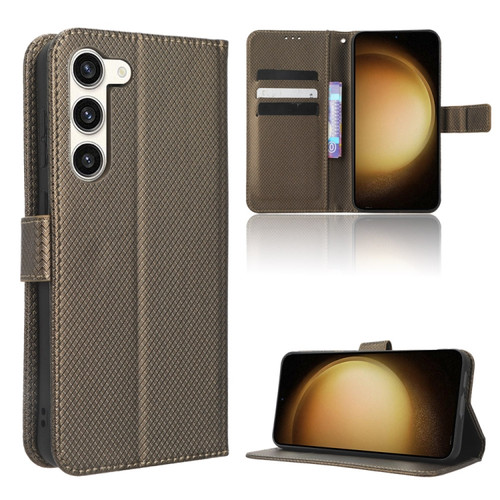 Samsung Galaxy S23 5G Diamond Texture Leather Phone Case - Brown