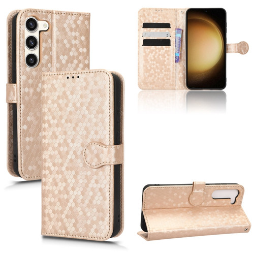 Samsung Galaxy S23 5G Honeycomb Dot Texture Leather Phone Case - Gold