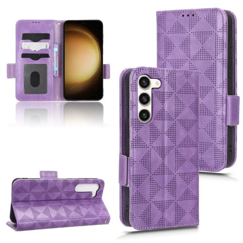 Samsung Galaxy S23 5G Symmetrical Triangle Leather Phone Case - Purple