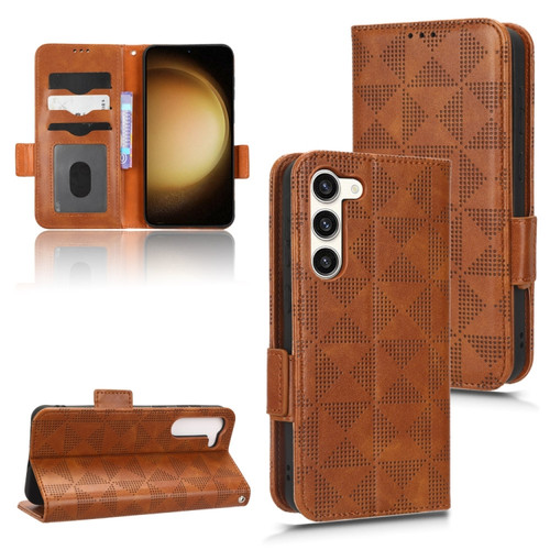 Samsung Galaxy S23 5G Symmetrical Triangle Leather Phone Case - Brown