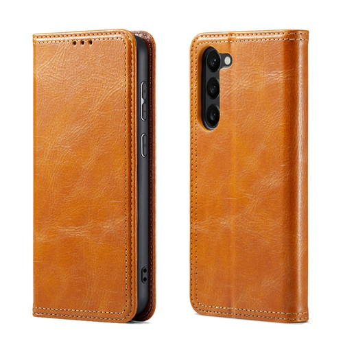 Samsung Galaxy S23 5G FIERRE SHANN Vintage Bark Texture Wallet Leather Phone Case - Khaki