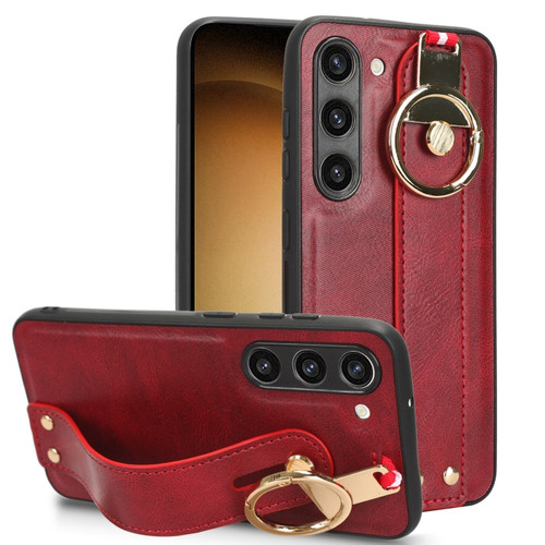 Samsung Galaxy S23 5G Wristband Leather Back Phone Case - Red