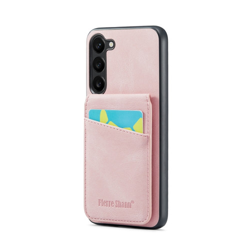 Samsung Galaxy S23 5G Fierre Shann Crazy Horse Card Holder Back Cover PU Phone Case - Pink