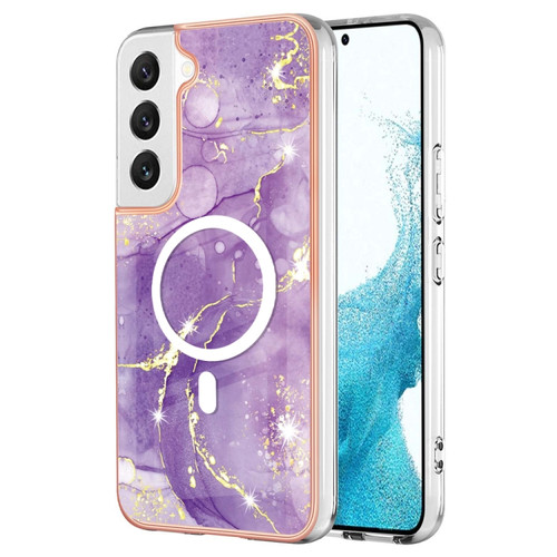 Samsung Galaxy S23 5G Marble Pattern Dual-side IMD Magsafe TPU Phone Case - Purple 002