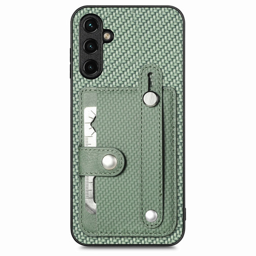 Samsung Galaxy A14 5G Wristband Kickstand Wallet Back Phone Case with Tool Knife - Green