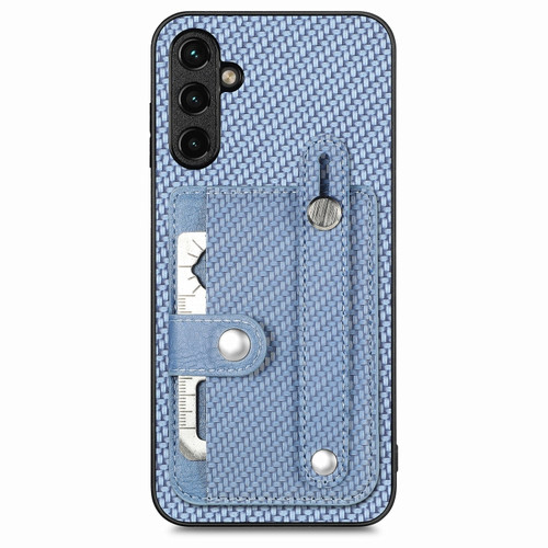 Samsung Galaxy A14 5G Wristband Kickstand Wallet Back Phone Case with Tool Knife - Blue