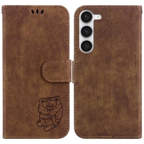 Samsung Galaxy S23 5G Little Tiger Embossed Leather Phone Case - Brown