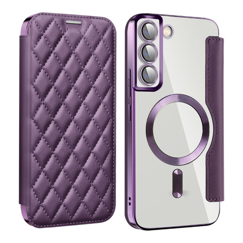 Samsung Galaxy S23 5G Shield Magsafe RFID Anti-theft Rhombus Leather Phone Case - Purple