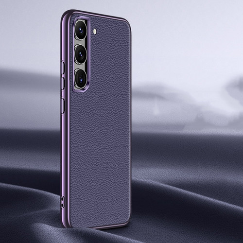 Samsung Galaxy S23 5G Litchi Texture Genuine Leather Phone Case - Purple