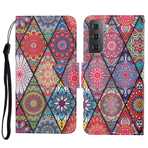 Samsung Galaxy S23 5G Colored Drawing Pattern Leather Phone Case - Diamond Totem