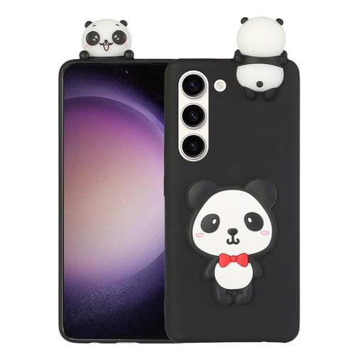 Samsung Galaxy S23 5G 3D Lying Cartoon TPU Shockproof Phone Case - Panda with Red Bow