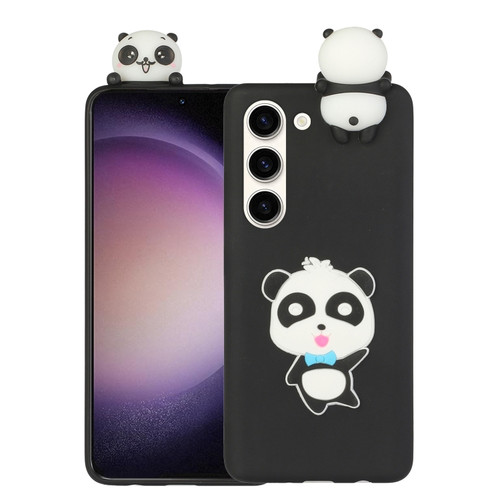 Samsung Galaxy S23 5G 3D Lying Cartoon TPU Shockproof Phone Case - Panda with Blue Bow