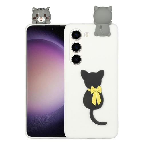 Samsung Galaxy S23 5G 3D Lying Cartoon TPU Shockproof Phone Case - Little Black Cat