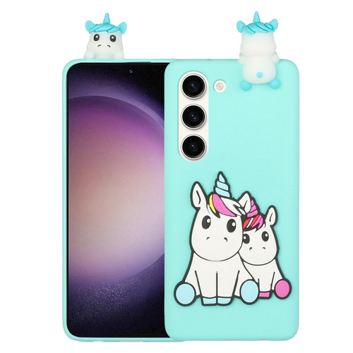 Samsung Galaxy S23 5G 3D Lying Cartoon TPU Shockproof Phone Case - Couple Unicorn