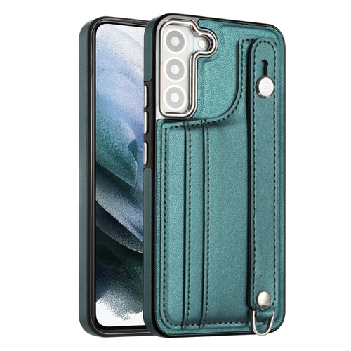 Samsung Galaxy S23 Shockproof Leather Phone Case with Wrist Strap - Green