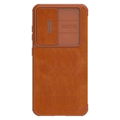 Samsung Galaxy S23 5G NILLKIN QIN Series Pro Sliding Camera Cover Design Leather Phone Case - Brown
