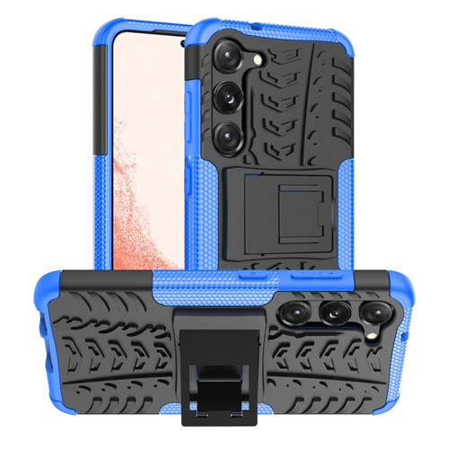 Samsung Galaxy S23 5G Tire Texture TPU + PC Phone Case with Holder - Blue