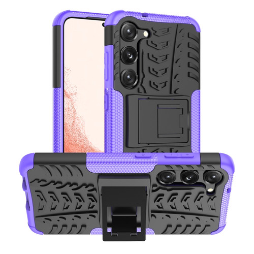 Samsung Galaxy S23 5G Tire Texture TPU + PC Phone Case with Holder - Purple