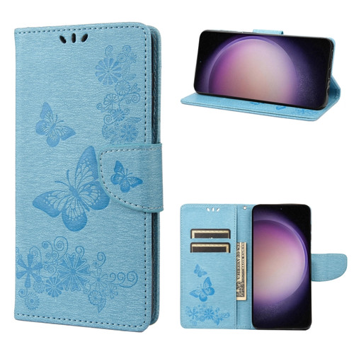 Samsung Galaxy S23 5G Butterfly Embossed Horizontal Flip Leather Phone Case - Blue