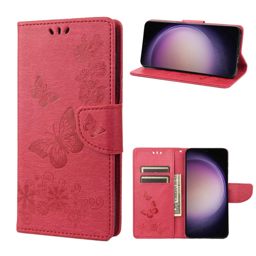 Samsung Galaxy S23 5G Butterfly Embossed Horizontal Flip Leather Phone Case - Red