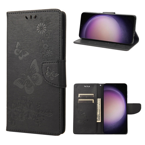 Samsung Galaxy S23 5G Butterfly Embossed Horizontal Flip Leather Phone Case - Black